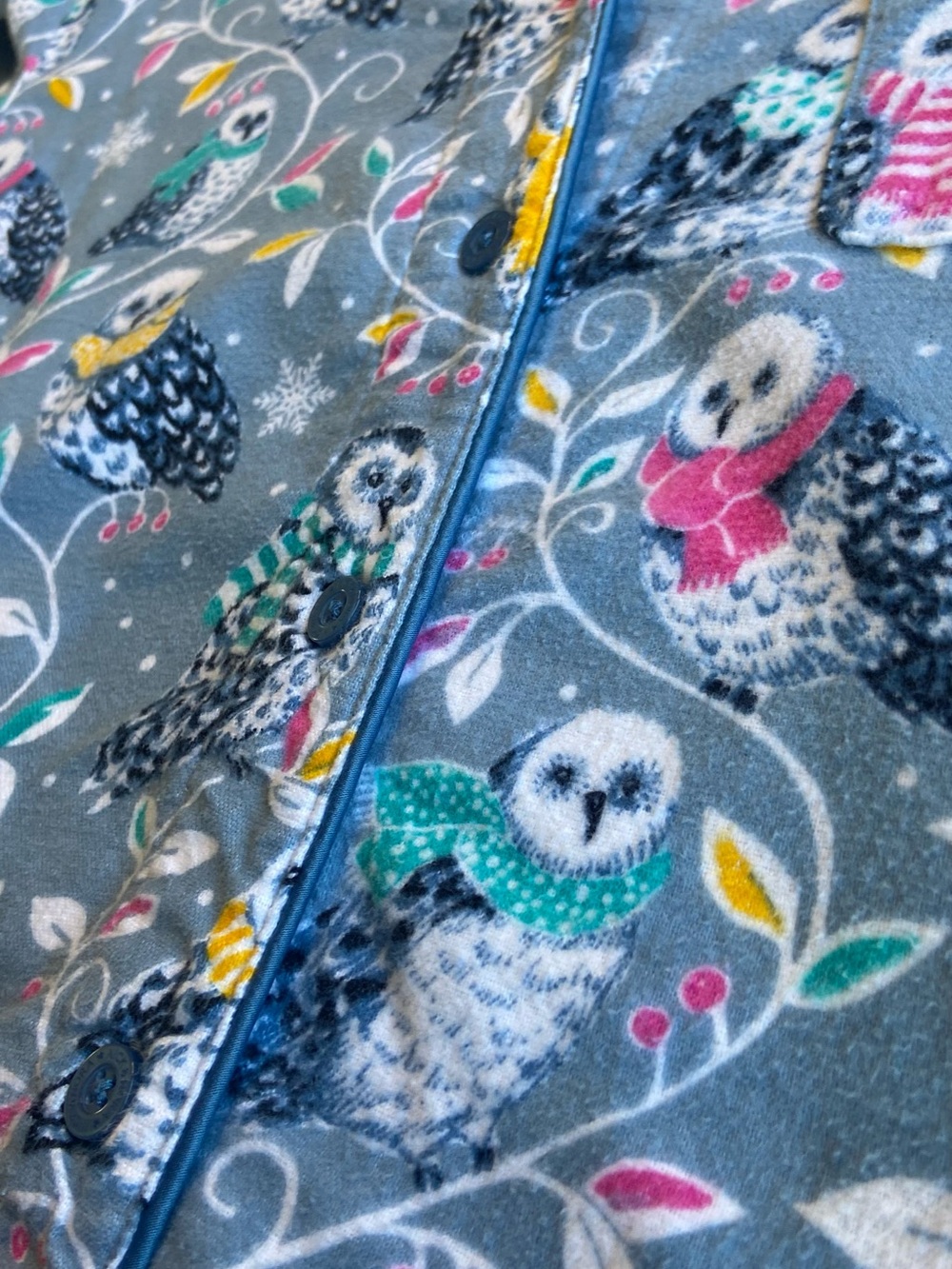 Nick and Nora Pajama Set Owls M Blue Cotton Flannel Pockets Arts & Crafts - Picture 12 of 16